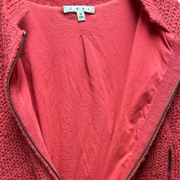 CAbi Pink Chunky Knit Full Zip Cardigan Sweater Jacket Medium M YKK Zipper - Picture 2 of 5